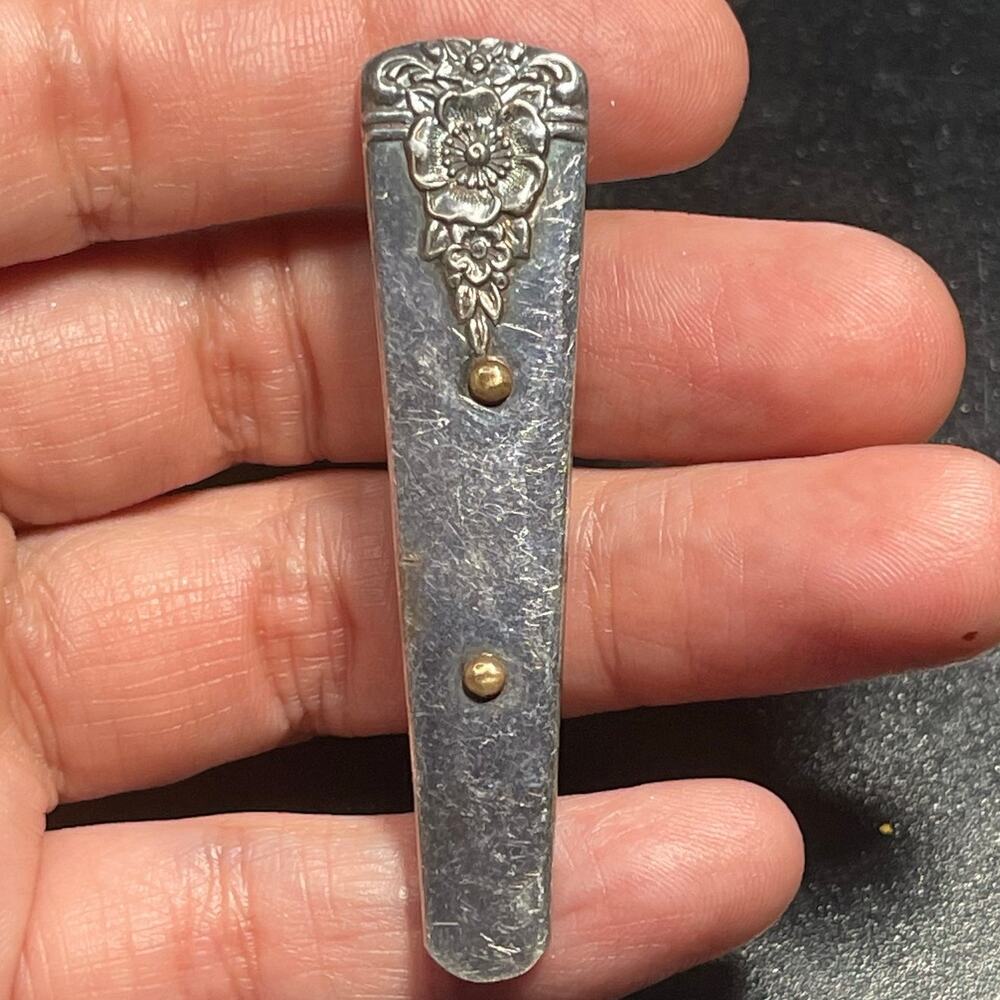WM Rogers International Silverplate Floral Pattern 2.25" Handmade Brooch Pin